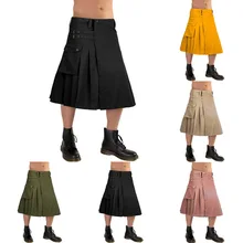 Мужская мода хип-хоп Регулируемая Талия Повседневная юбка брюки однотонные клетчатые панк авангардные шорты Шотландский Килт