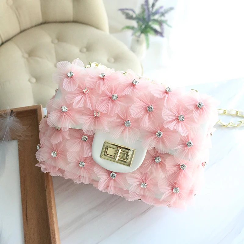 flower pink Женский клатч, модная сумка с цветами, бриллиантами и жемчугом, меховая норковая сумка через плечо, вечерняя сумочка, Сумочка для женщин WB77 - Цвет: flower pink