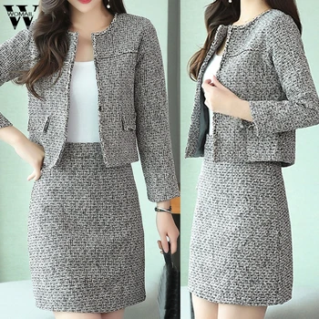 

Womail Tracksuit Women elegant winter Female Two Piece Set Outfit Street Cropp Top wool Jacket Blazer+mini Skirt Set Office Suit