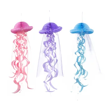 

3Pcs Party Decorations Hanging Honeycomb Jellyfish Pastel Birthday Supplies Paper Ornament Birthday Party Favors