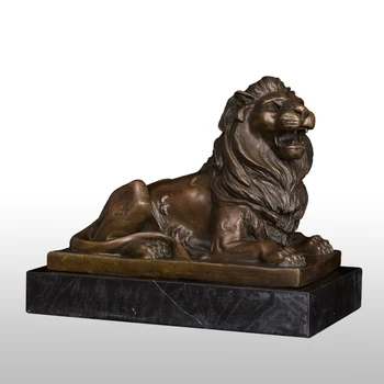

Bronze Roaring Lying Lion Statue Figurine Animal Hot Casting Copper Small Sculpture Home Office Decor Accessories