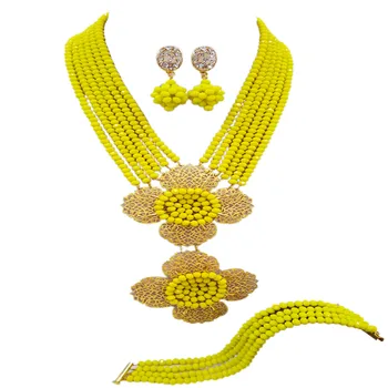 

beautiful african beads opaque yellow jewelry set nigerian wedding costume necklace african set