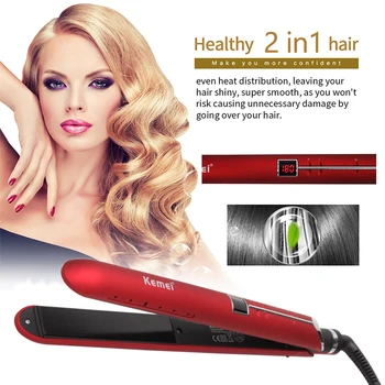 

Kemei flat iron ceramic hair straightener LCD display straightening Professional chapinha Curler hairdressing tools fashion cur
