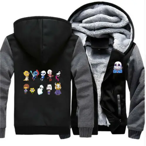 Undertale Sans теплая толстовка мужская куртка игровая Harajuku зимняя Толстая Толстовка - Цвет: DarkGreyBlack1