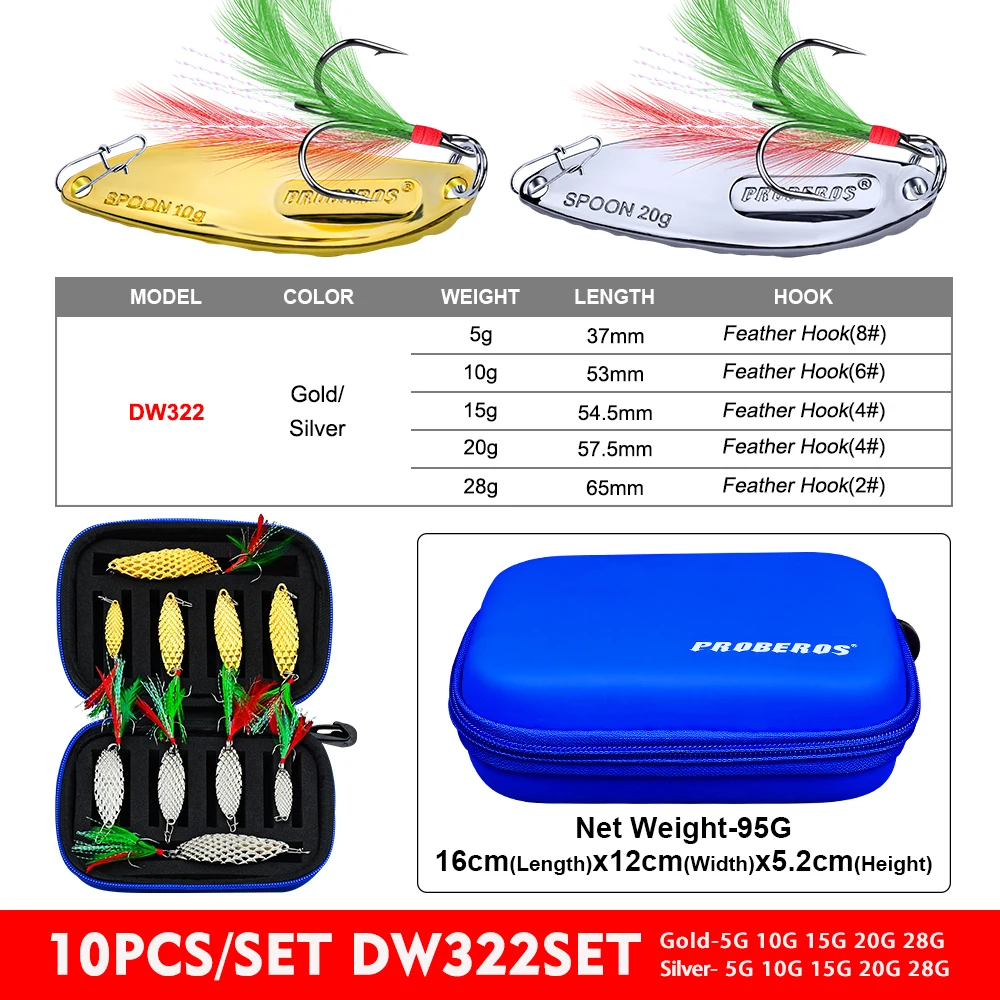 

10-12PCS PRO BEROS Spoon Fishing lure With Strong Bag Fishing Bait With Feather Metel Bait Fishing Tackle With Feather Hook