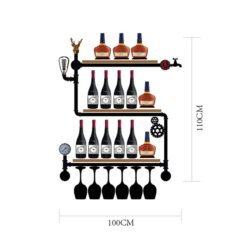 Лофт в ретро стиле барный винный подставка для подвешивания на стену столовая Бар железная твердая древесина Европейский стиль американская полка - Цвет: Красное вино