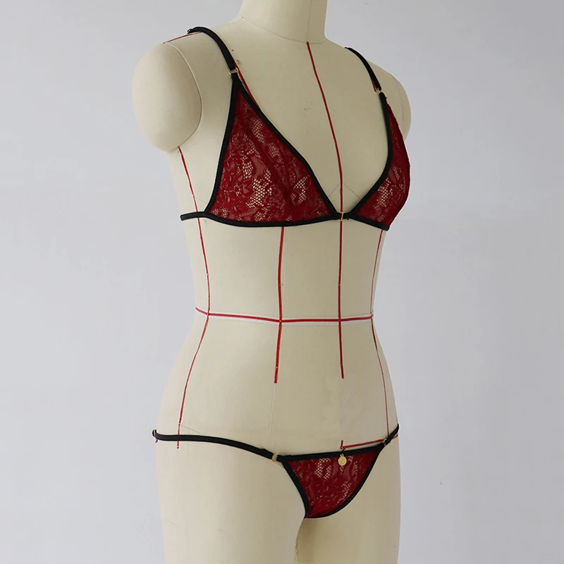 Сексуальные женщины кружева цветочные Bralette пуш-ап бюстгальтер Мягкий стринги белье пижамы Красный M