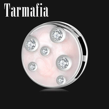 

Genuine 925 Sterling Silver Elegant Pink Enamel Clip Charms CZ Cubic Zircon Beads for Women Reflection Bracelet Silver Jewelry