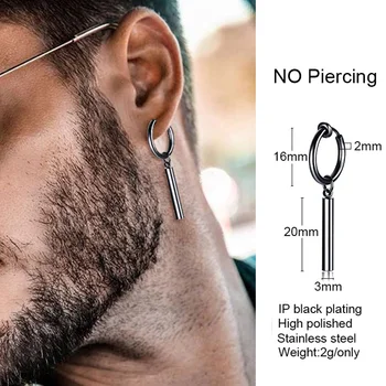 MEN EARRING STAINLESS STEEL BAR STICK HUGGIE EARRINGS ONCH HOOPS FOR MEN BOY STREETWEAR COOL HIPSTER MAN JEWELRY