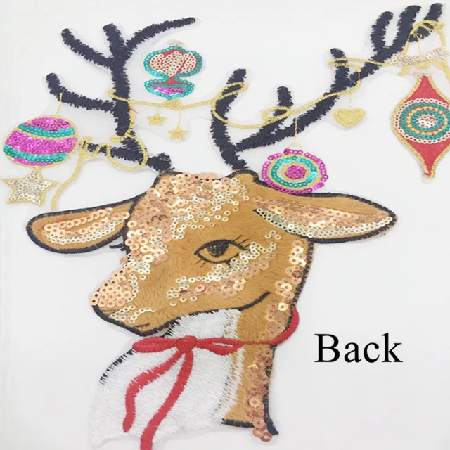 Christmas Patches Iron on Elk Gold Deer Sequin Applique Animel Embroidery Cloth Stickers Badges for T-shirt Clothes Sewing Patch 3