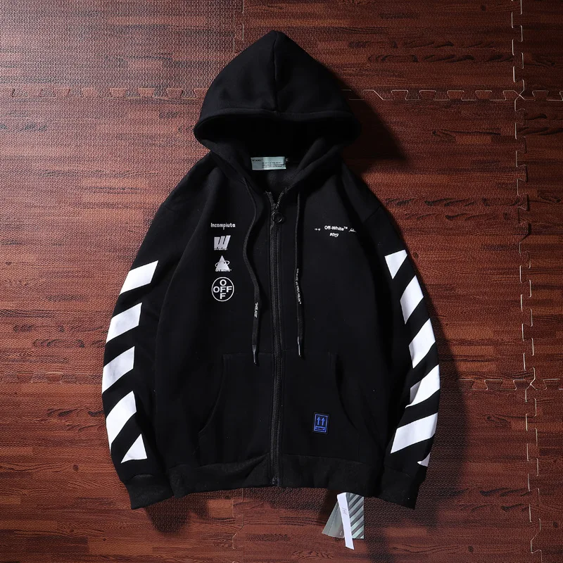 19SS осень зима off-white Marilynna печати плюс бархат кардиган с капюшоном Толстовка