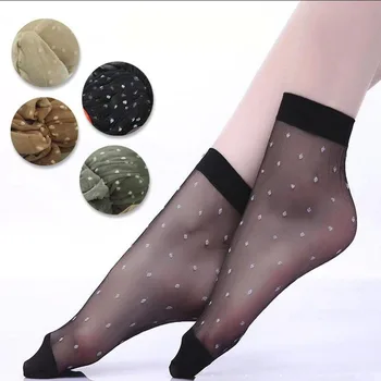

10 Pair/Set Summer Fashion Transparent Socks Slim Crystal Socks Shiny Non-Slip Delicate Lace Up High Heel Shoes Short Socks