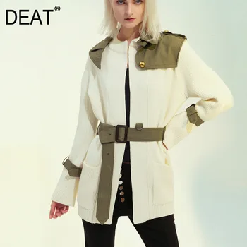 

DEAT 2020 New Winter Fashion Women Clothes Turn-down Collar Full Sleeves Green Spliced Waist Belts Fur Jacket WK18000L