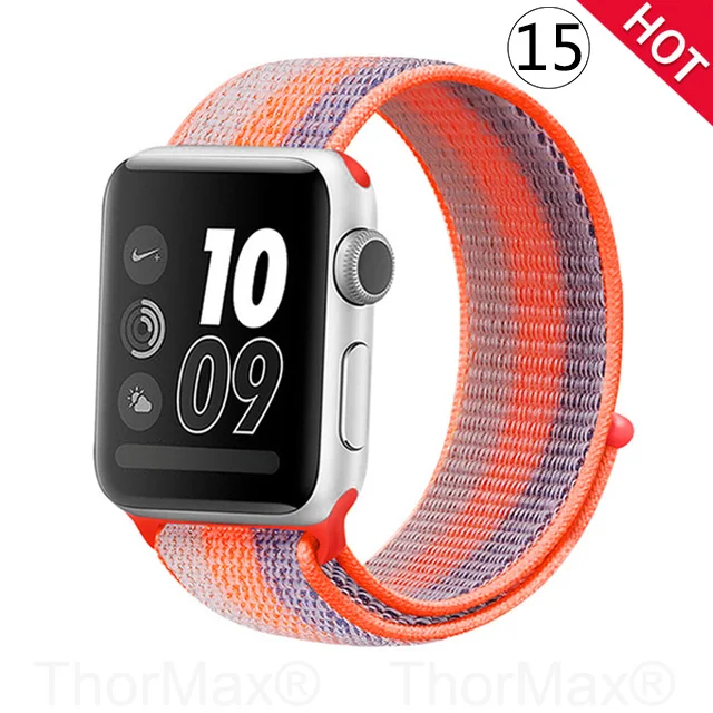 15-Orange Stripe Ремешок для часов Apple Watch 4 серии 5 4 3 мягкий легкий дышащий нейлоновый спортивный ремешок 38 мм 42 мм 40 мм 44 мм Ремешки для наручных часов - Цвет ремешка: 15-Orange Stripe