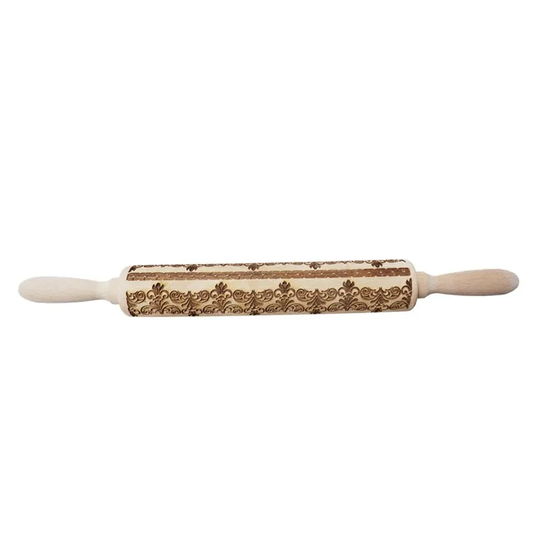 Christmas Embossing Rolling Pins Wooden Laser Engraved Carved Decorative Rolling Pin For DIY Cookies Noodle Biscuit Cake Fondant
