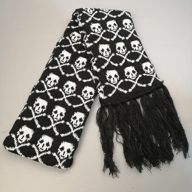 Bufanda de punto calavera para hombre y acrílicos con flecos, diseño de lujo, color blanco y negro, 100% _ - AliExpress Mobile