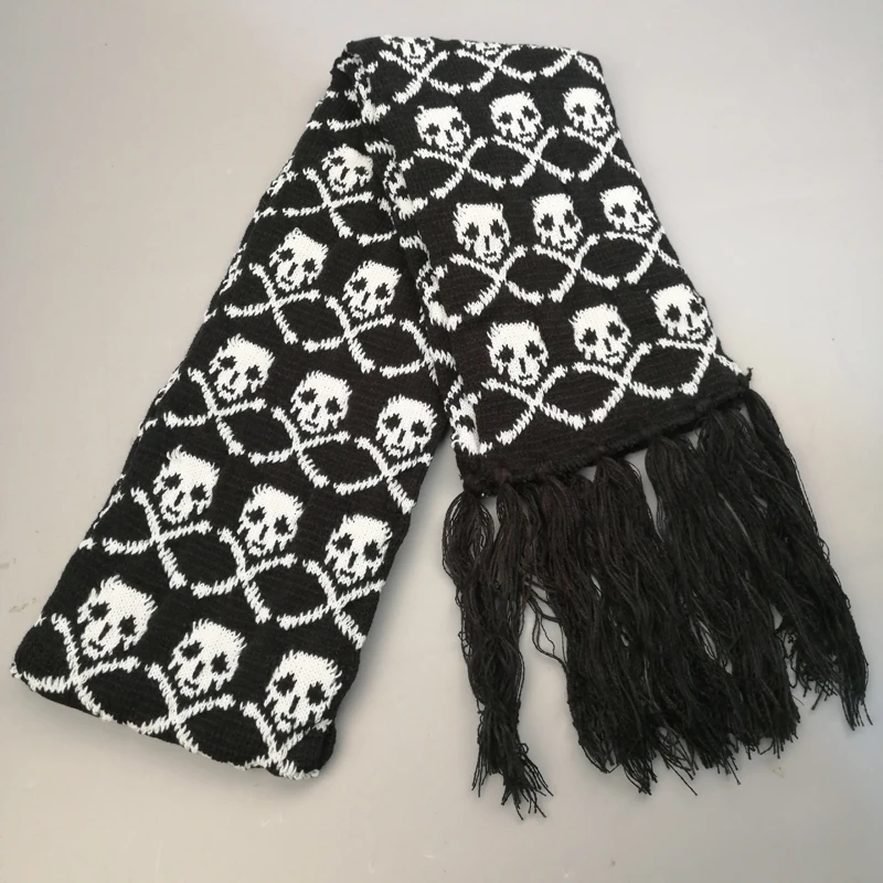 Bufanda de con calavera para hombre y mujer, chales acrílicos con flecos, diseño de lujo, color blanco negro, 100%|Bufandas de mujer| - AliExpress