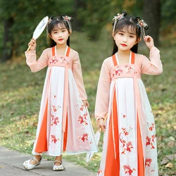 2022 Tang Suit for Kid Chinese Style Costumes Girl Hanfu Dress New Year Spring Festival Skil Flower Print Embroidery Vintage