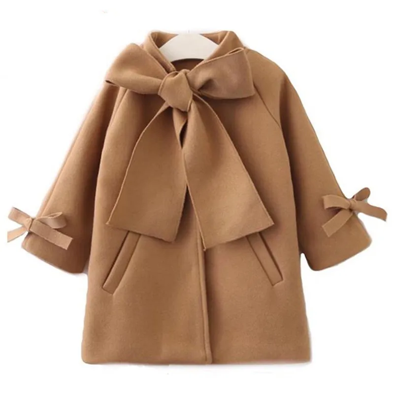 2-8T Toddler Kids Baby Girls Clothes Winter Warm Wool Bowknot Fashion Coat Overcoat Outwear Elegant Jacket Outfits Streetwear