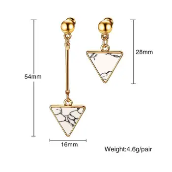 

RUIYI B57 jewelry birthday gift gold color with stone big Triangular marble shape Simple titanium steel earring