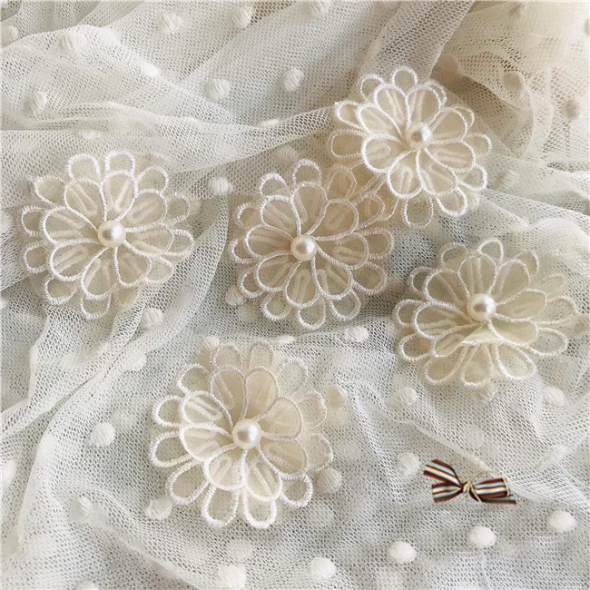 

Beige Flower Appliques 15pcs Organza Embroidery Beaded Lace Patches Clothes Dress Jacket Decoration 4.5cm 1.7" Width L14C36