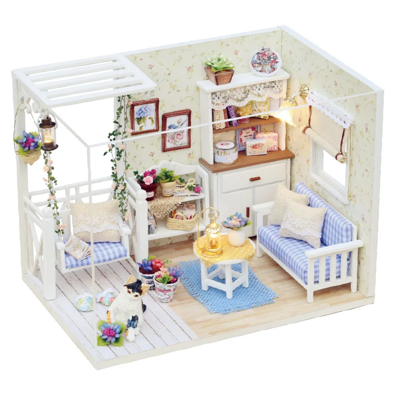

New Diy Handmade Doll House Miniature Wooden Jigsaw House Model Furniture Set Music House Children's Birthday Gift Toy p216