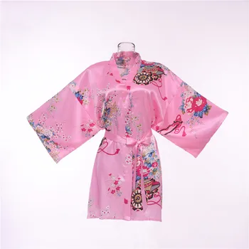 

Print Flower Blue Women Kimono Bathrobe Gown Half Sleeve Bride Bridesmaid Wedding Robe Intimate Lingerie Satin Short Nightwear
