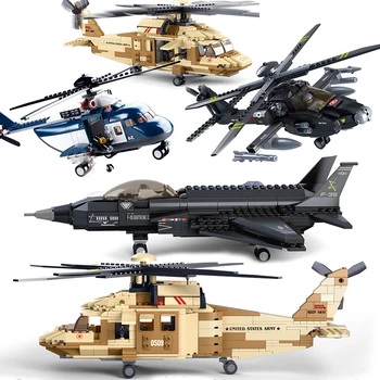 

Airplane Helicopter Compatible lepiningly Plane Aircraft Bomber US Military Army SWAT Police Gunship Model Building Blocks Toys