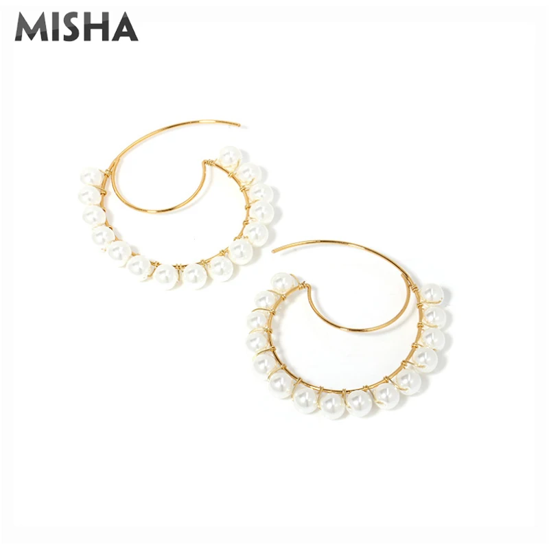MISHA модные серьги обруча для женщин покрытые жемчугом ручной работы круглые ювелирные серьги для девушек подарки