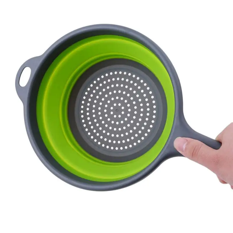 Foldable Fruit Vegetable Washing Basket Strainer Portable Silicone Colander Collapsible Drainer With Handle Kitchen Tools 1PC