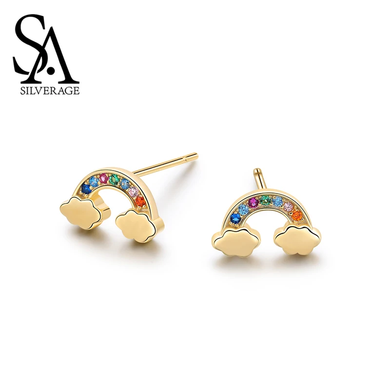 

SA SILVERAG Original Rainbow Cloud Earrings Female Sterling Silver Smiles 2019 Popular New Simple 925 Earrings Female Earrings