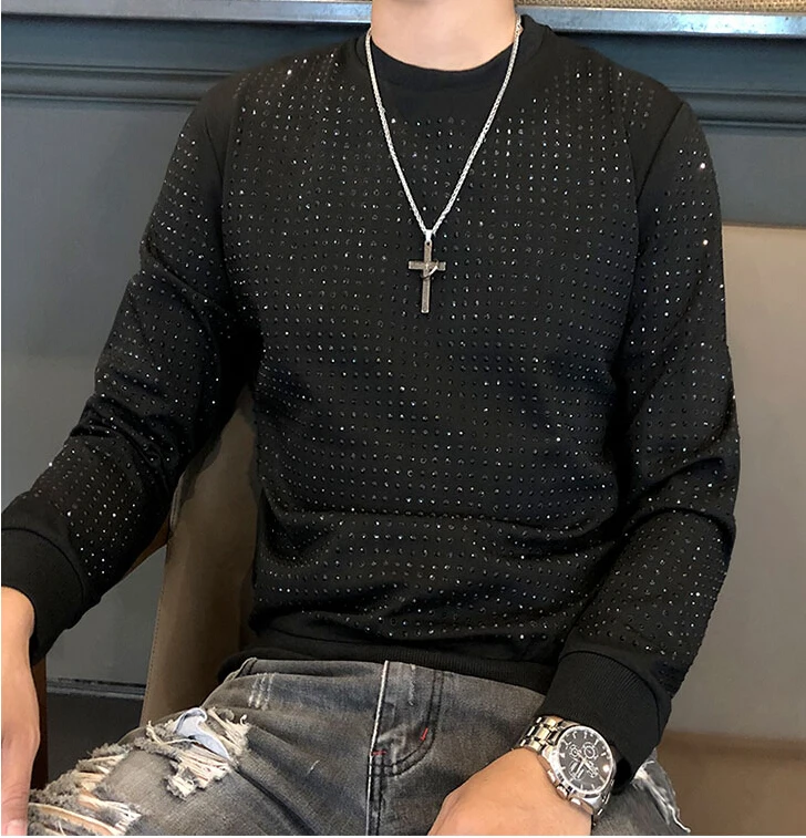 

Euro-American fashion Sweatshirt with round collar ironing and drilling in autumn and winter hoodies