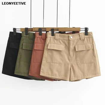 

020 New Fation Brand Oversize Plus Size Short Casual Cotton Loose Regular Button Fly Mid Pockets Leonyeetive Solid