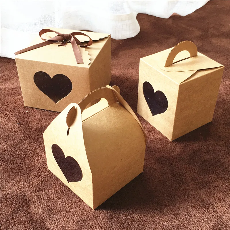 

20Pcs 3Size Brown Paper Cardboard Handmade Cake Packing Boxes With Clear PVC Window Party Wedding Favor Candy Box Kraft Gift Box