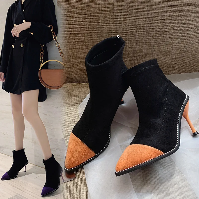 Женские ботинки коллекция 2019 года модные зимние стразы красивые martin с острым