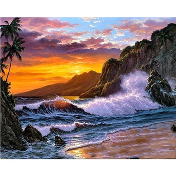 

Evening by the sea diy paint by numbers kit Impressionit abstract oil painting by numbers canvas for drawing Wall art Pictures