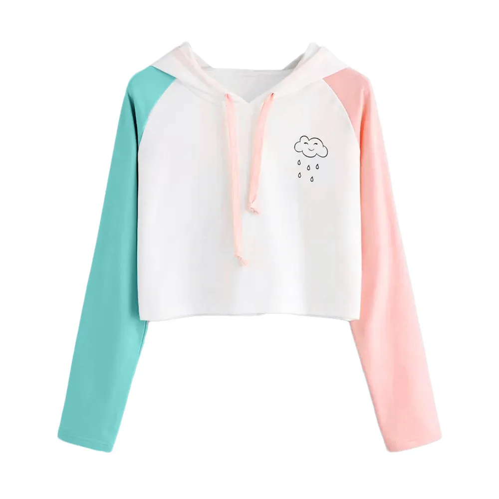 JAYCOSIN Fashion Women Casual Simple Sweatshirt Patchwork Long Sleeve Solid Color Comfortable Soft Short Pullover Tops Blouse