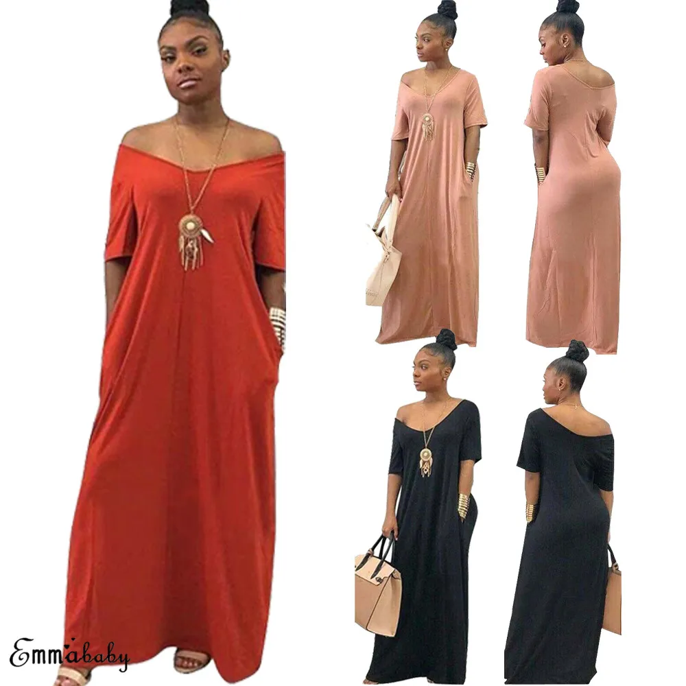 Новое Женское Повседневное платье Boho с коротким рукавом и v-образным вырезом, однотонное длинное платье макси с v-образным вырезом, кафтан, цыганские повседневные пляжные платья