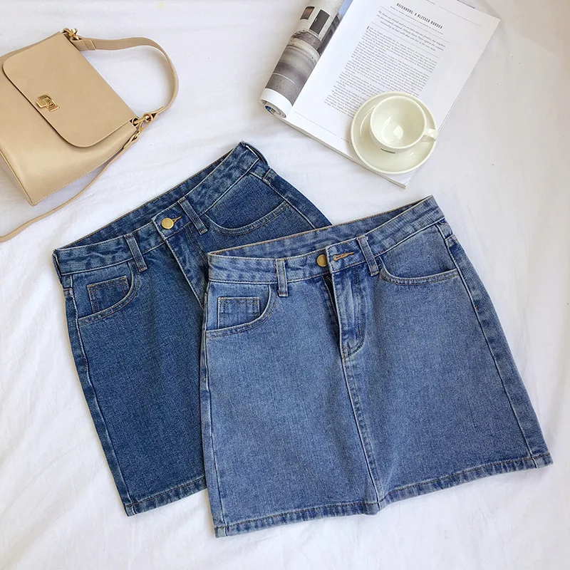 Q7210 [Yellow Zheng] Spring Base-Washing Water High-waisted Half-length Skirt A- line Skirt Casual Denim Skirt Women's