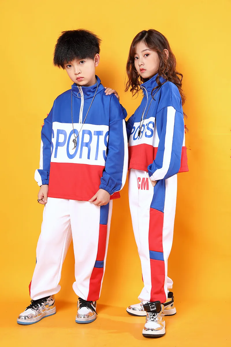Kids Cool Hip Hop Clothing Stand Collar Jacket Coat Pullover Top Running Causal Pants for Girls Boys Jazz Dance Costumes Clothes (14)