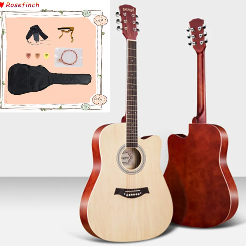 38/41 дюймов Акустическая гитара для начинающих наборы с Капо медиаторами 6 струн гитара липа Музыкальные инструменты AGT166 - Цвет: AGT123AWOODEN