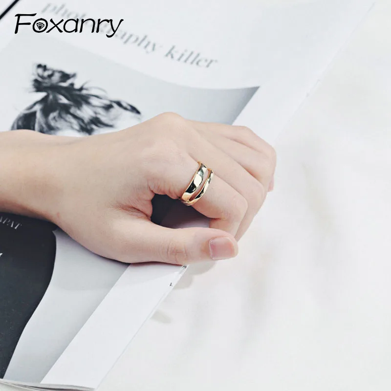 

Foxanry 925 Sterling Silver Creative Handmade Rings Terndy Wide Smooth Party anillos Jewelry for Women Size 16.5mm Adjustable