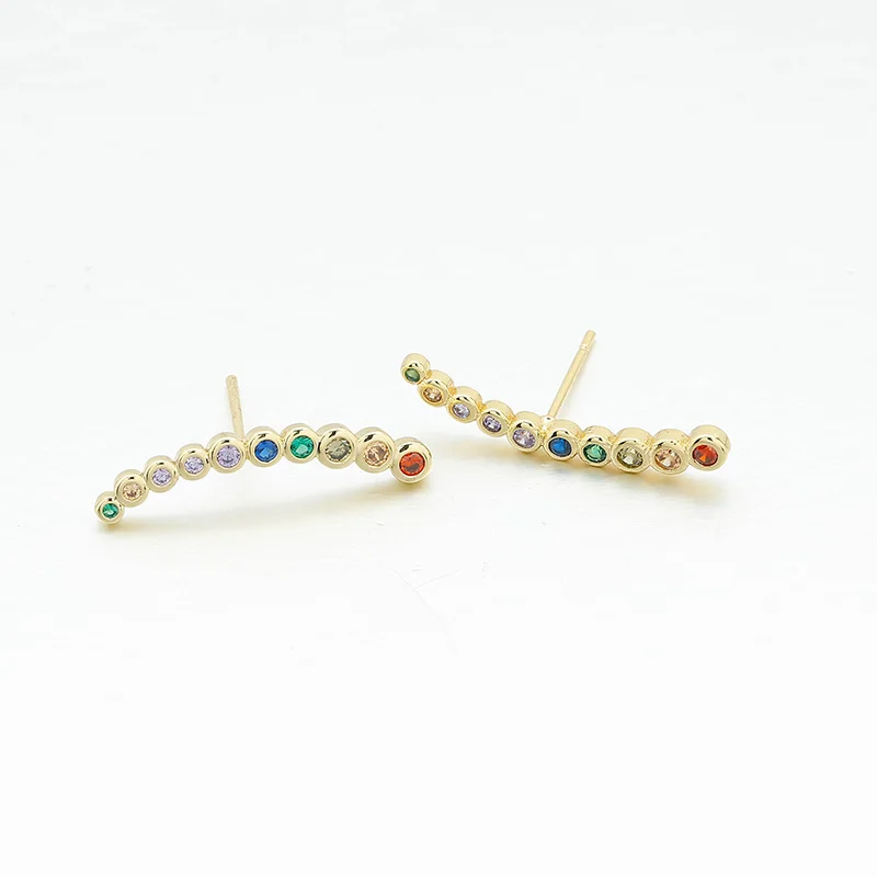 Yhpup Trendy Simple Design Copper Colorful Stud Earrings Rainbow Luxury Zircon Earrings for Women Office Party Jewelry Gift