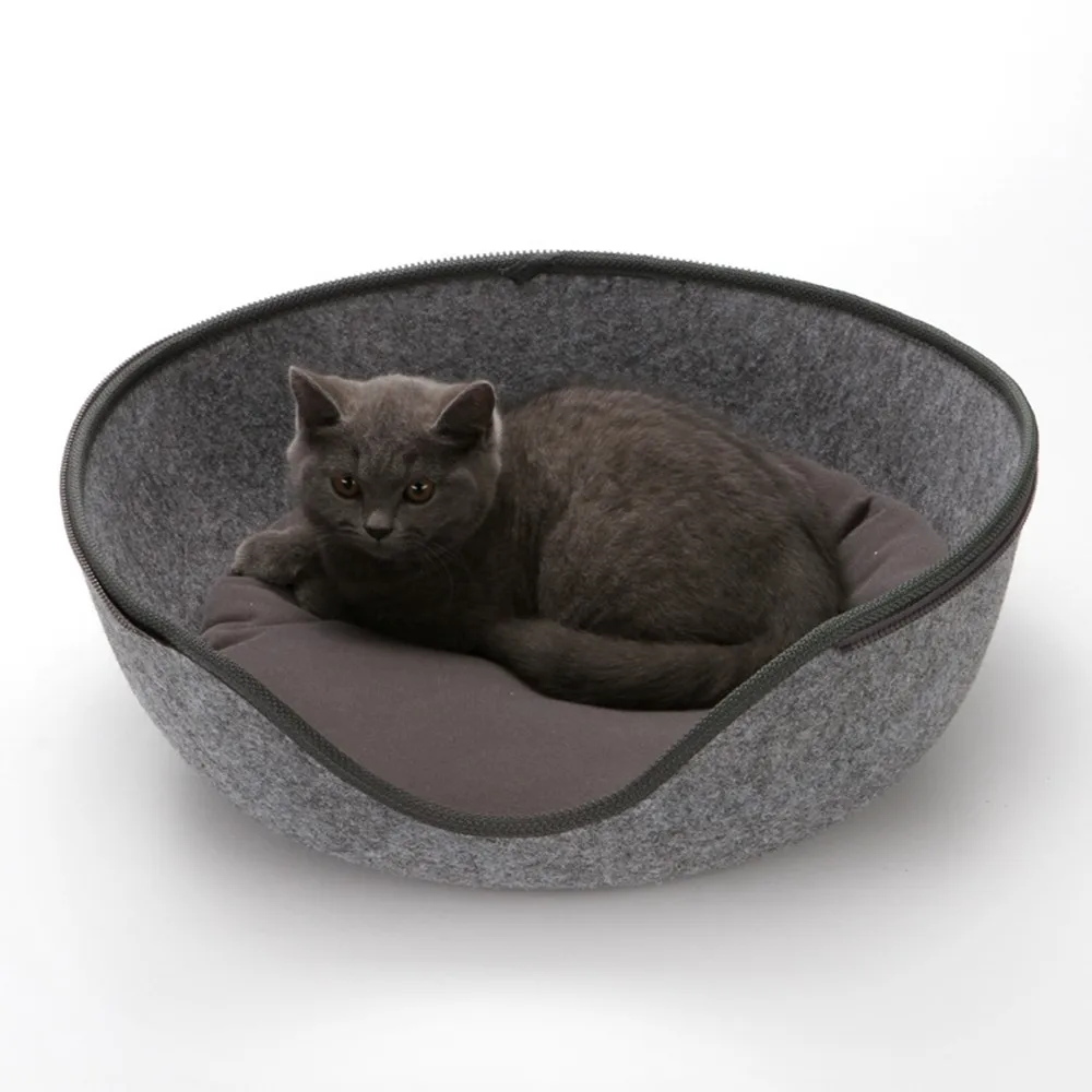 

1 PC Egg Shape Dog Cat Bed All Around Cat Nest Winter Warm Pet House Detachable Cushion Mat Cat Sleeping Bag Zipper Felt Cloth