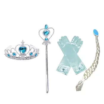 

Princess Anna Elsa Crown Set Tiara Girls Hair Accessories Tiara Cosplay Crown Wig Magic Wand Glove for Kids Party