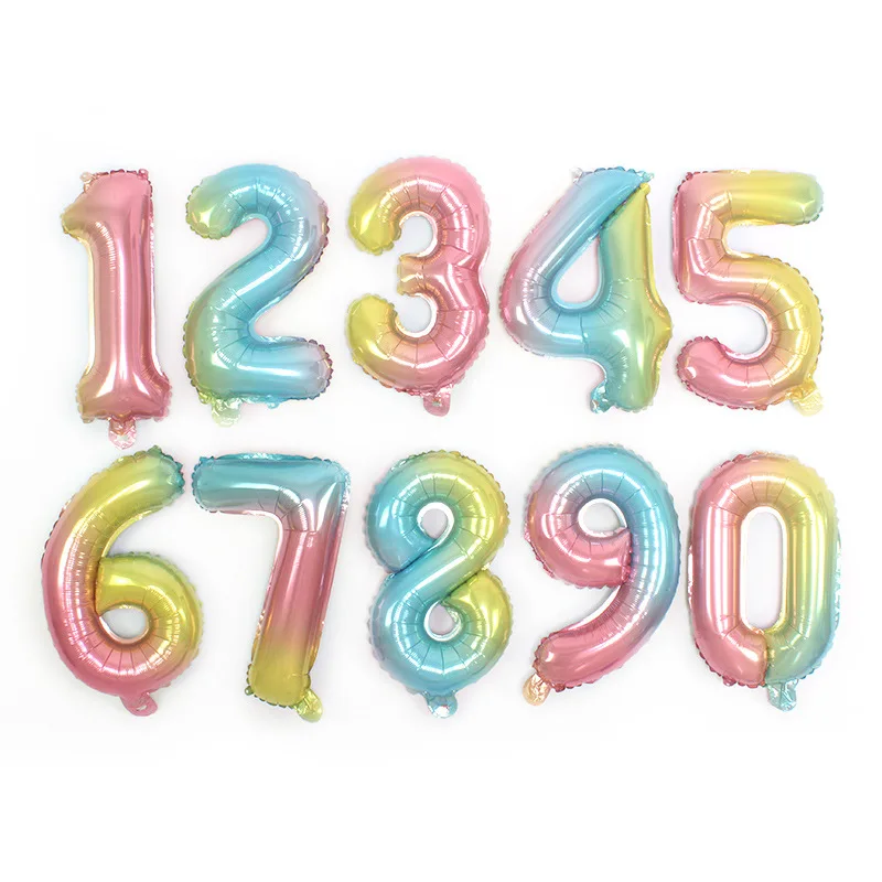 Воздушный шар в виде животных с цифрами, Цвет: розовое золото, Радужный, фольгированный шар для детей, украшение на день рождения, Цифровой шар 16 дюймов - Цвет: Discolor Balloon