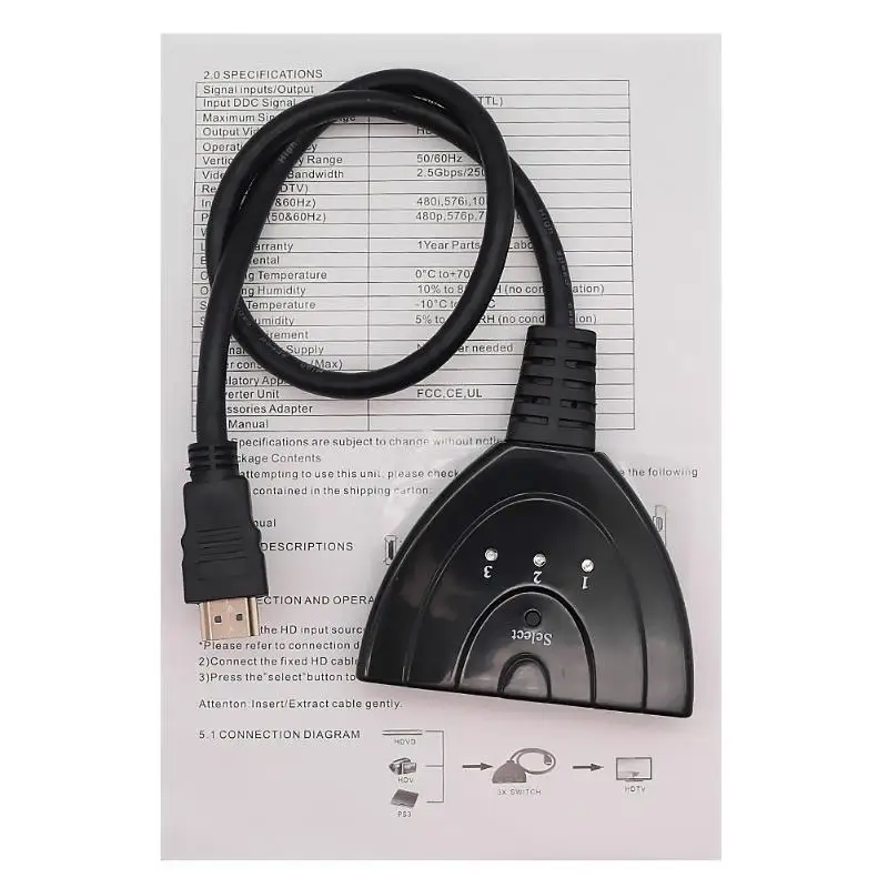 Мини 3 порта Переходник HDMI разветвитель Кабель 1.3b 4K* 2K 1080P Переключатель HDMI 3 в 1 выход порт концентратор для HDTV Xbox PS3 PS4