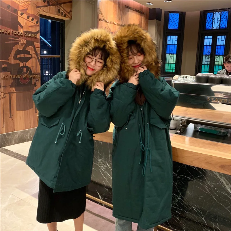 

Photo Shoot 2019 Winter New Style Korean-style Fashion Mid-length Large Fur Collar Loose-Fit Thick Cotton-padded Jacket Cotton C