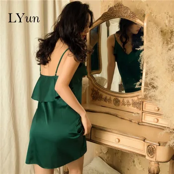 

LYun female summer lace super fire suspender skirt sexy temptation nightdress spring and autumn simulation silk was thin skirt