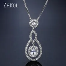 ZAKOL модное ожерелье с кулоном в виде капли воды из кубического циркония для женщин, ювелирные изделия для дружбы,, ожерелье FSNP2059